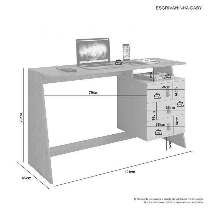 Escrivaninha Gaby Cinamono/Off White - JCM MOVELARIA - Imagem 2