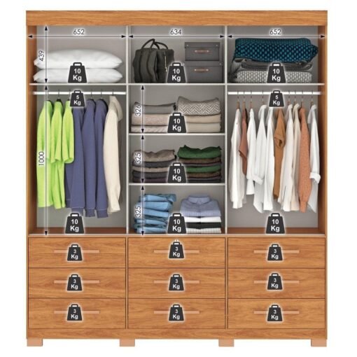 Guarda-Roupa 3 Portas Toronto RP1930 2,00 m Cinamomo/Off White/Cinamomo - FELLICCI - Imagem 8