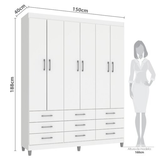 Guarda-Roupa 6 Portas Paraty 3690 1,50 m Branco - FELLICCI - Imagem 4