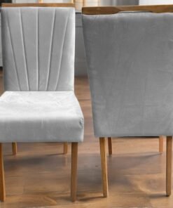 Kit 2 Cadeiras Patrícia 01 Imbuia Mel/Veludo Cinza Prata 148 – CARVALHO DECOR