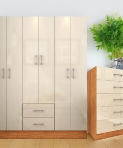 Guarda-Roupa 6 Portas Jamaica 6002 + Cômoda 5 Gavetas Aruba Cinamono/Off White – FELLICCI
