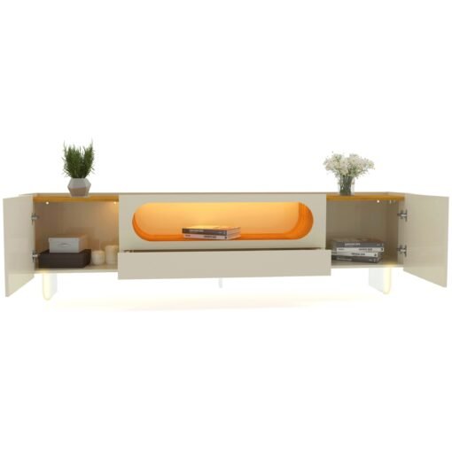 Painel Nobre 230 Naturale + Rack Nobre 210 (Pés de Vidro) Off White/Naturale - GELIUS - Imagem 4