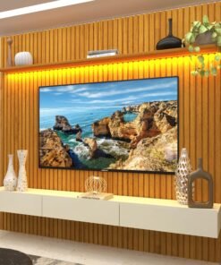 Home até 85" Nobre Ripado 230(Com Nicho) Naturale/Off White - GELIUS