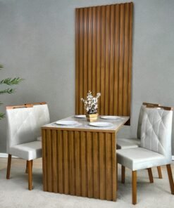 Mesa Cancun 120 Cinamomo/Off White com 4 Cadeiras Yasmim Veludo Bege – CEL MÓVEIS + KM DECOR