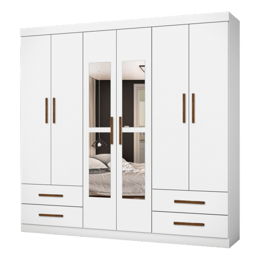 Guarda-Roupa 6 Portas Hércules(Com espelho)1,77 m Branco - CARIOCA MÓVEIS - Imagem 2