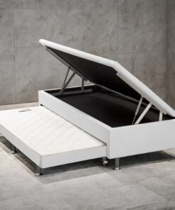Base Box Solteiro Baú com Auxiliar Corino Branco - ALTO NÍVEL CAMAS E COLCHÕES