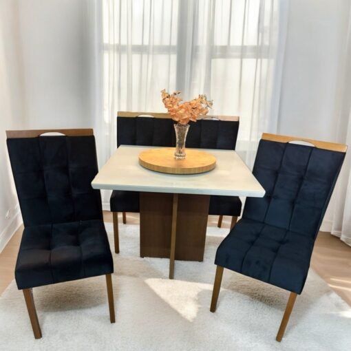 Mesa Salinas 90 Cinamomo/Off White com 4 Cadeiras Sophia Veludo Preto – AVALON DECOR + WM DECOR - Imagem 2
