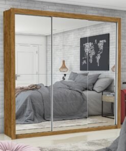 Guarda-Roupa Veneza/Clara/Berlim Premium(3 Portas espelhadas) 1,855 m Cinamono/Branco – CARIOCA MÓVEIS