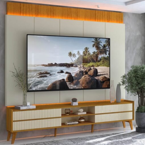 Painel + Rack até 85" Magnífico Naturale/Off White - GELIUS - Imagem 2