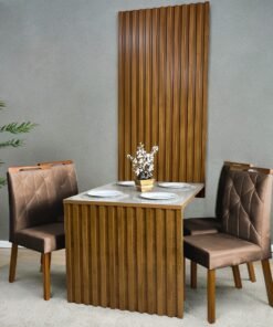 Mesa Cancun 120 Cinamomo/Off White com 4 Cadeiras Yasmim Veludo Marrom – CEL MÓVEIS + KM DECOR