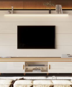Painel até 75" Bliss + Rack Comodoro 2.18 Off White/Cedro - EDN MÓVEIS