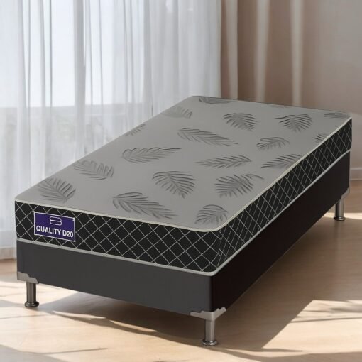 Colchão Solteiro Quality D20 12 cm 0,88 m + Base Box Simples Corino Preto – ORTHOPRIME + ALTO NÍVEL CAMAS E COLCHÕES