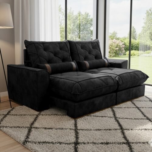 Sofa Retratil e Reclinavel Poseidon 029 2,50 m Veludo Preto - VICAM ESTOFADOS
