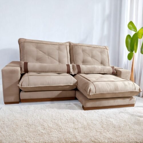 Sofa Retratil e Reclinavel Ibiza/Poseidon 2,50 m Veludo Bege 106 - ZARAT ESTOFADOS