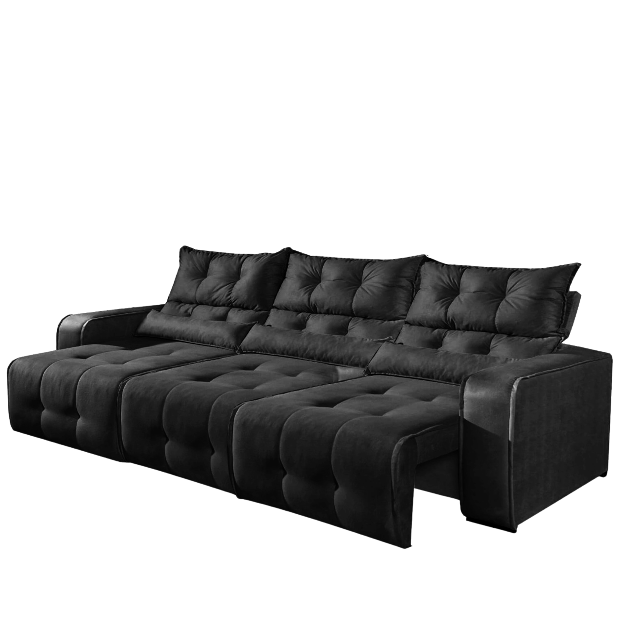 Sofá Retrátil e Reclinável Premier/Minas 2,50 m Veludo Preto 509 - DECORAR ESTOFADOS - Imagem 2