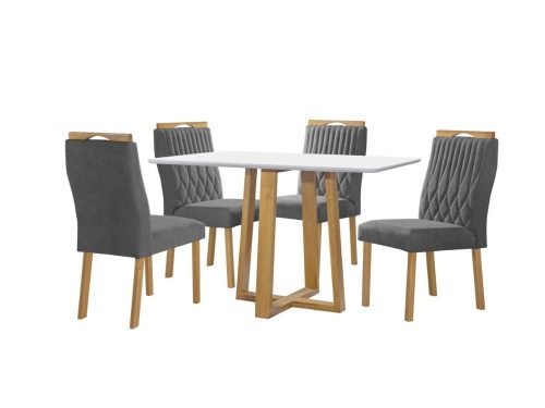 Mesa de Jantar Pedro 1.20x0.80 Com 4 Cadeiras Genova  - Cinamomo/Off White/Cinza