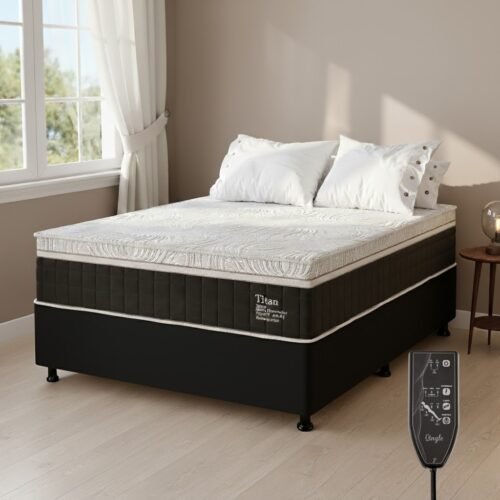 Colchão Casal Massageador Titan/Thor 34 cm D28 Molas Ensacadas + Base Box Simples Corino Preto – VIERO + BIOSTAR
