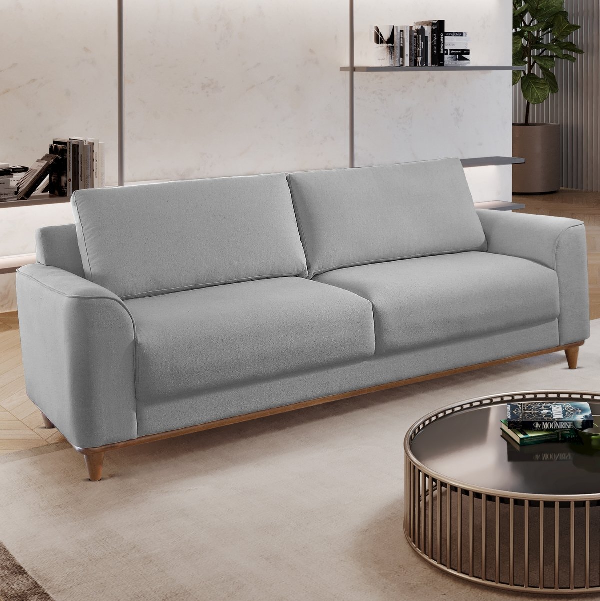 Sofa Living Ref.022 2,20 m Chenile Linho Cinza Firenze - RONDOMOVEIS