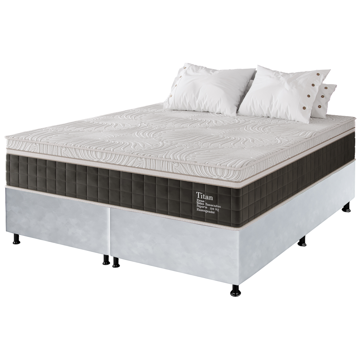 Colchão Queen Massageador Titan/Thor 34 cm D28 Molas Ensacadas + Base Box Simples Corino Branco – VIERO + ALTO NÍVEL - Imagem 5
