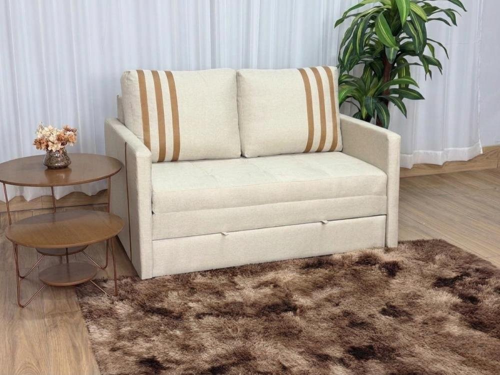 Sofa Cama Dominic 1.40m - Bege Linho/Marrom Courino