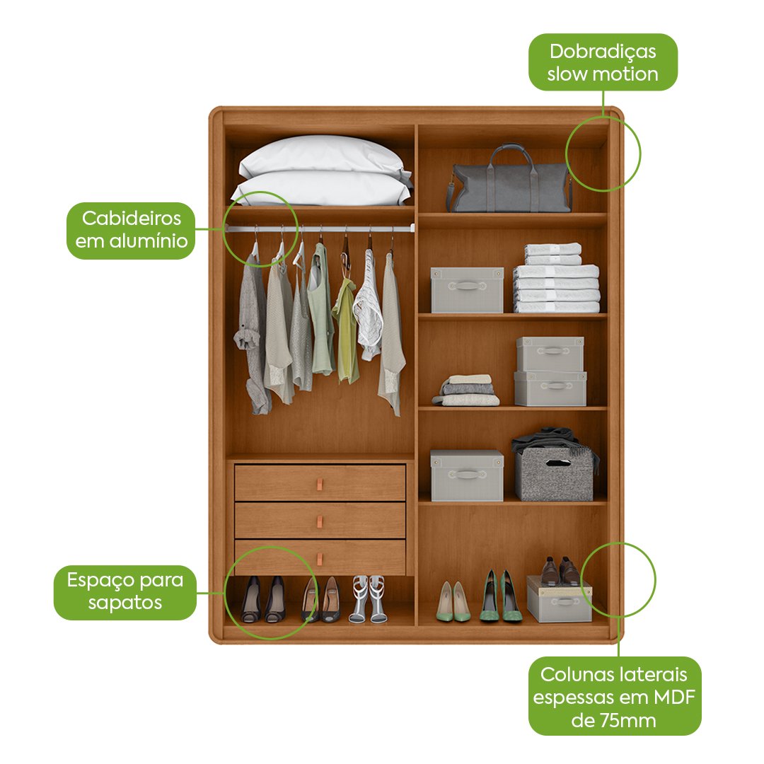 Guarda-Roupa 4 Portas Loop 1,84 m Amêndoa Clean - LOPAS - Imagem 4