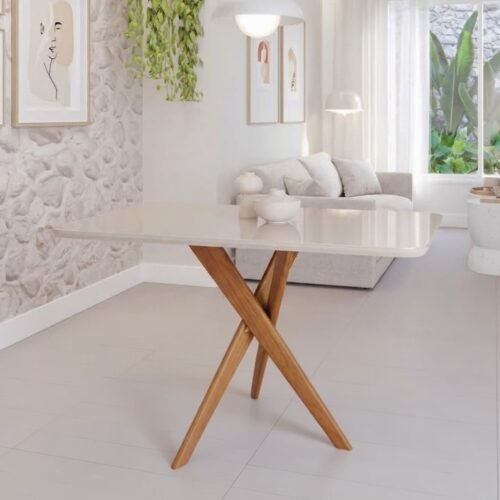 Mesa Cacau 130 (C/Vidro) Madeira/Off White - CIMOL