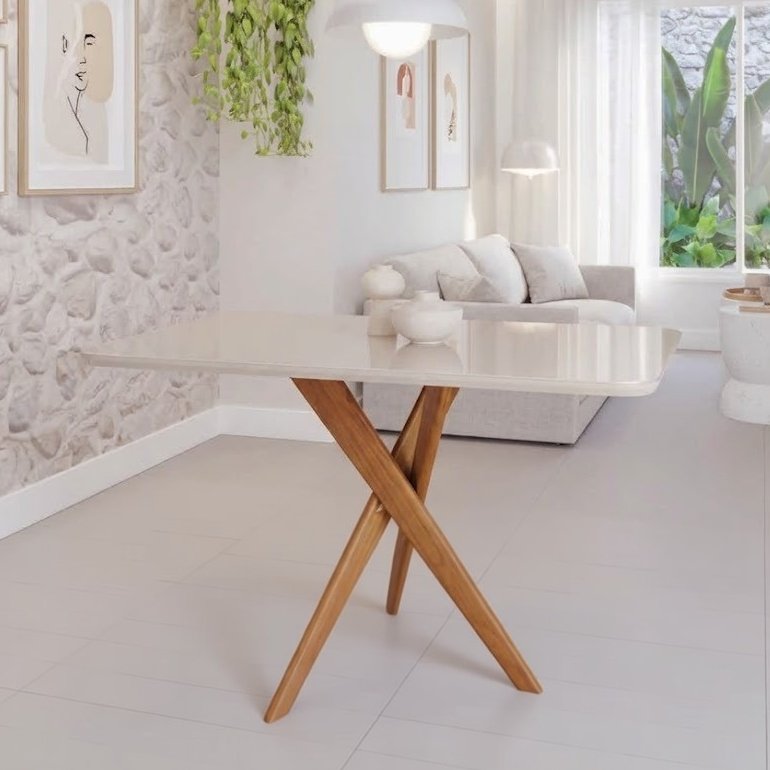 Mesa Cacau 130 (C/Vidro) Madeira/Off White - CIMOL