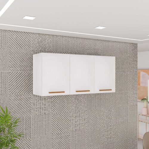 Armário de Cozinha Aéreo New Valência Triplo 1,20m - Branco/Cinamomo