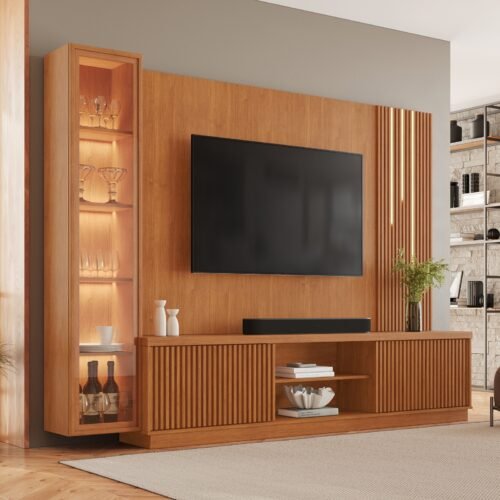 Home Theater até 75″ Arezzo New (C/LED Cascata) + Módulo Cristaleira Dominus Naturale – MAVAULAR