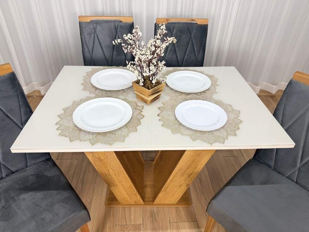 Mesa de Jantar Classic 1.20x0.80 Com 4 Cadeiras Isa - Cinamomo/Off White/Cinza - Imagem 6