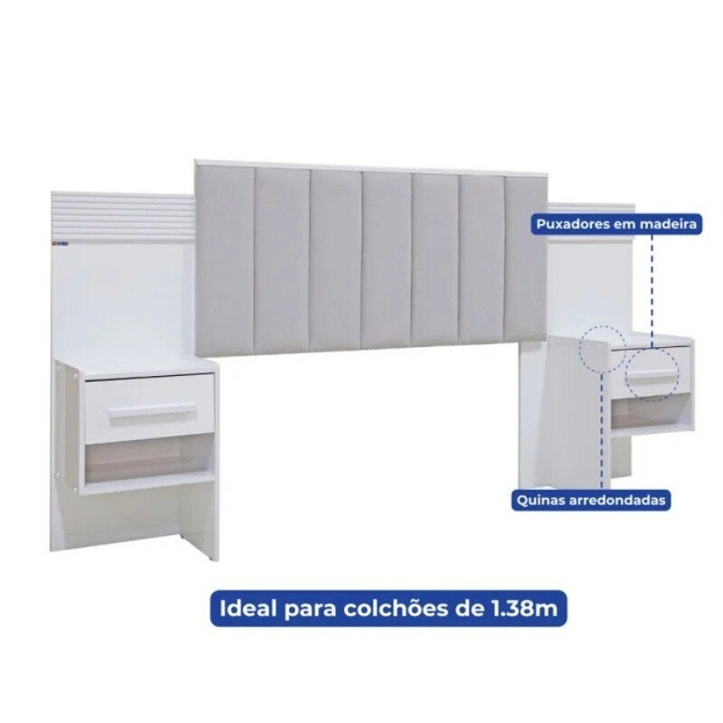 Cabeceira Casal Íris Cinamomo/Off Larg. 1.40m Acolchoada Linho Bege e Detalhe Ripado - D Doro - Imagem 5