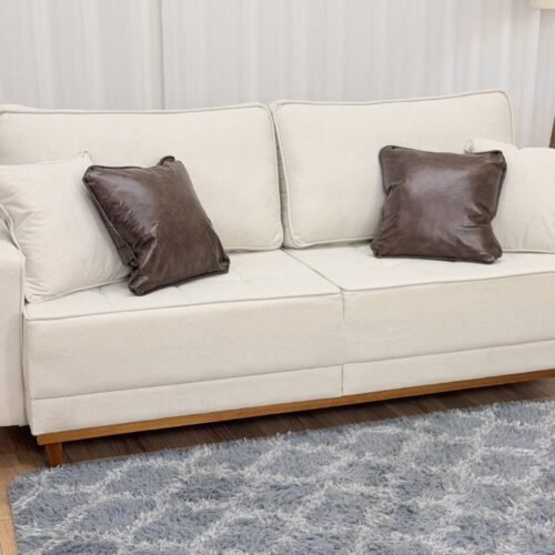 Sofa 3 Lugares Living Martins Molas Bonnel 2.00m - Bege Linho Acquablock