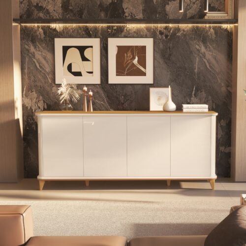 Buffet 4 Portas Aron Off White/Cedro – EDN MÓVEIS