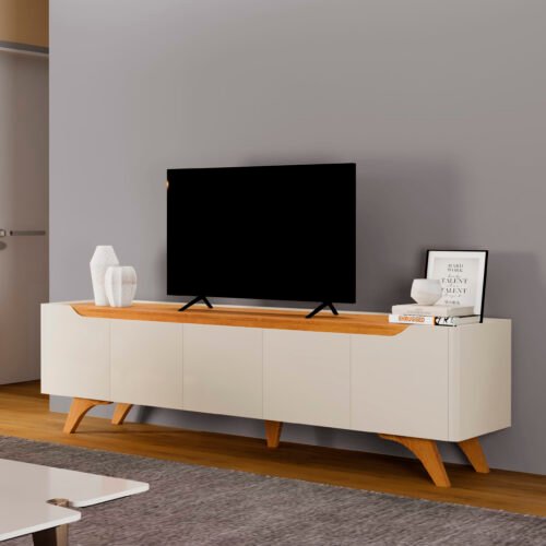 Rack até 75" Atenas 2.2 Off White/Naturale - MAVAULAR