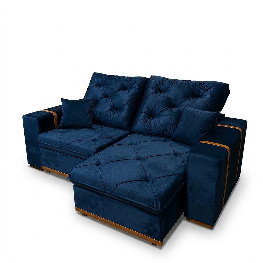 Sofá Retrátil e Reclinável MJ126/Gran Bello 2,20 m Veludo Azul 1004 - MAJESTOSO ESTOFADOS - Imagem 2