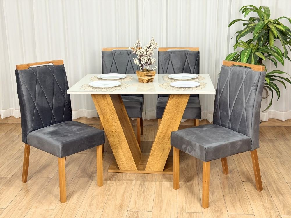 Mesa de Jantar Classic 1.20x0.80 Com 4 Cadeiras Isa - Cinamomo/Off White/Cinza - Imagem 2