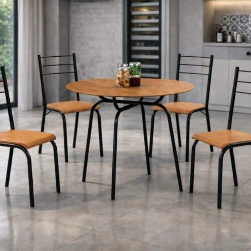 Mesa Tubular Circular Inovare + Cadeiras Belize 90x90m - Cinamomo/Preto