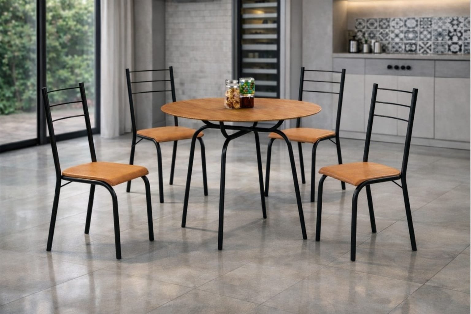 Mesa Tubular Circular Inovare + Cadeiras Belize 90x90m - Cinamomo/Preto