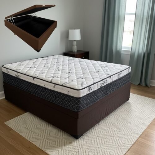 Colchão Casal Prime Light 30 cm D28 Molas Ensacadas + Base Baú Corino Marrom – ORTHOPRIME + BIOSTAR