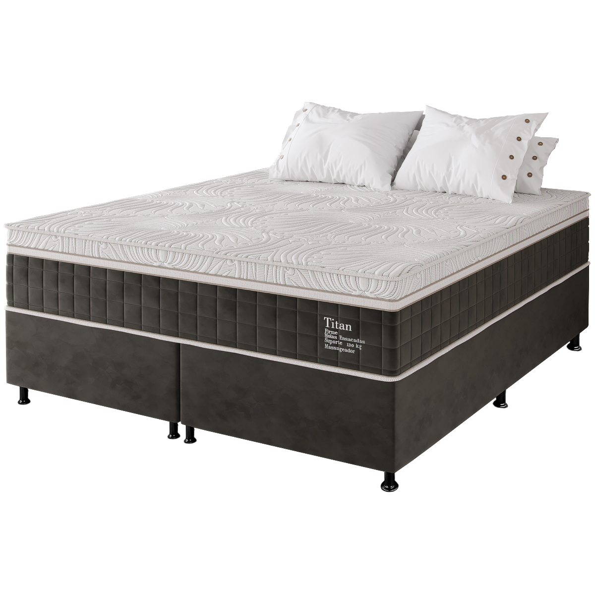 Colchão Queen Massageador Titan/Thor 34 cm D28 Molas Ensacadas + Base Box Simples Corino Preto – VIERO + BIOSTAR - Imagem 5