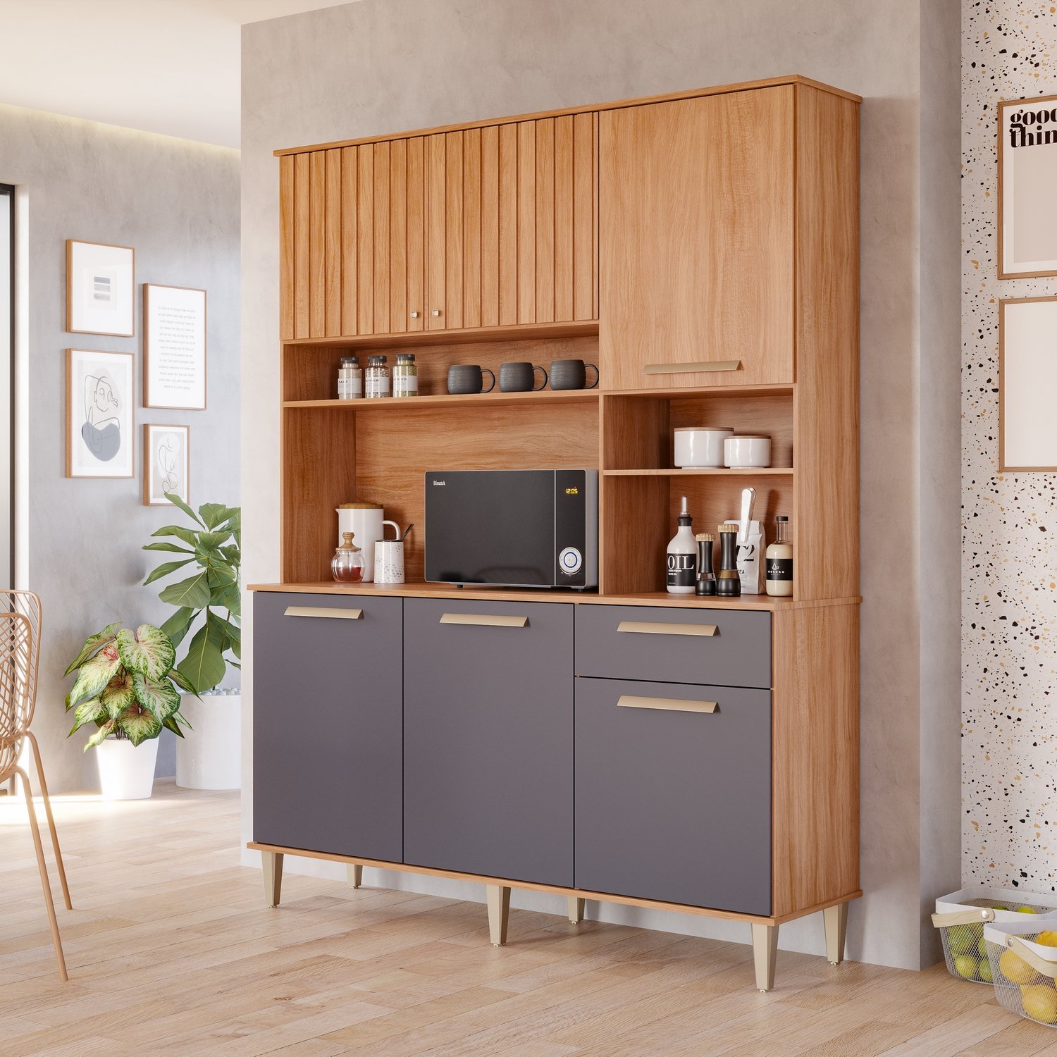 Kit Cozinha 6 Portas Mila 1,51 m Cinamomo/Titanium - MGM MÓVEIS