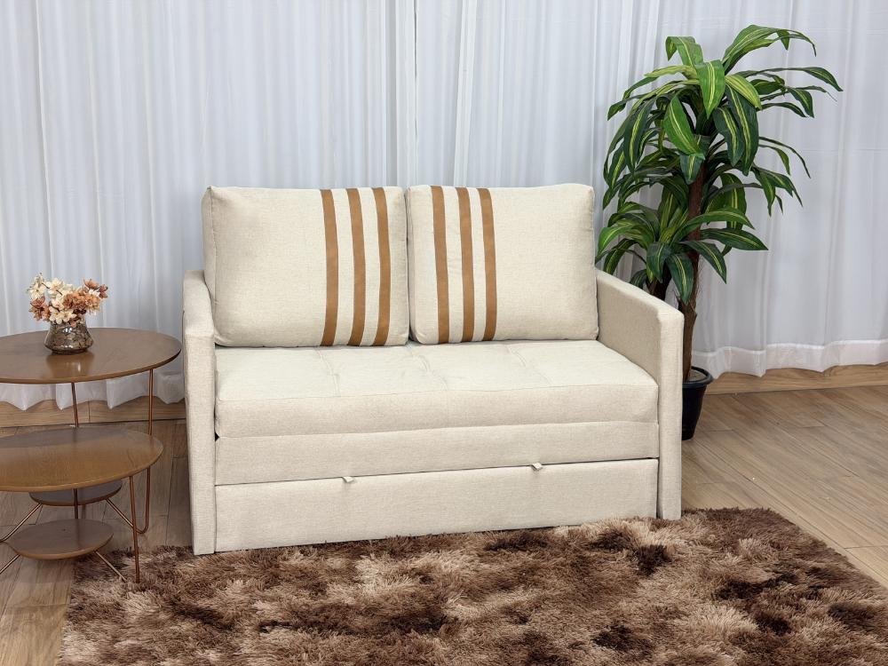 Sofa Cama Dominic 1.40m - Bege Linho/Marrom Courino - Imagem 3