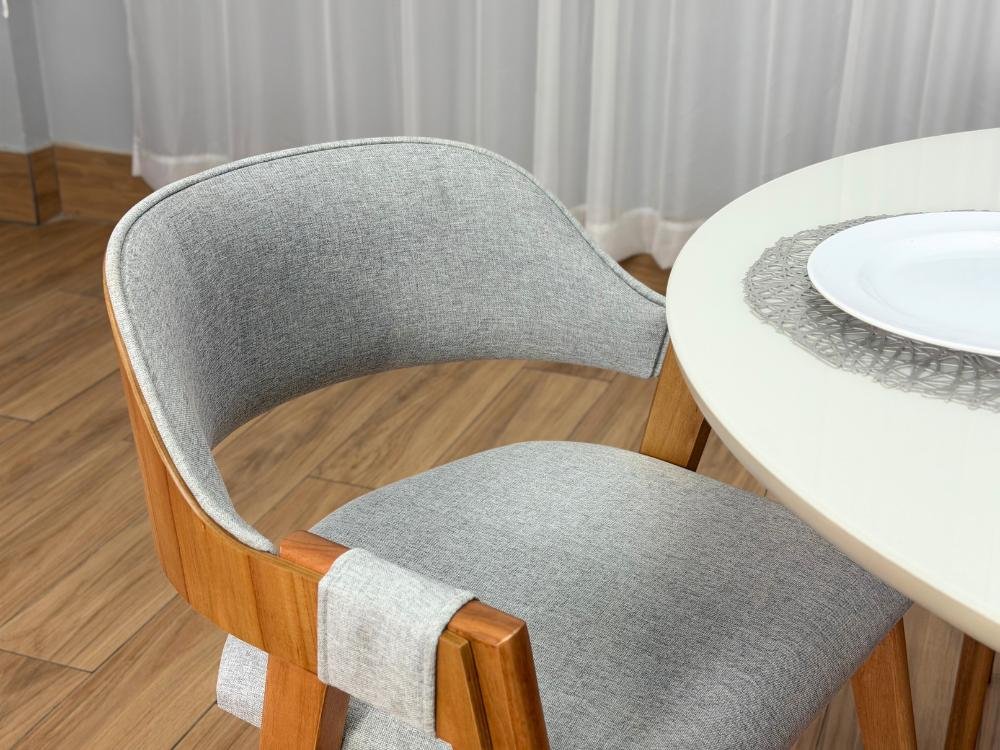 Mesa de Jantar Bali Circular 1.10x1.10m c/4 Cadeiras Pérola - Cinamomo/Off White/Cinza Linho - Imagem 7