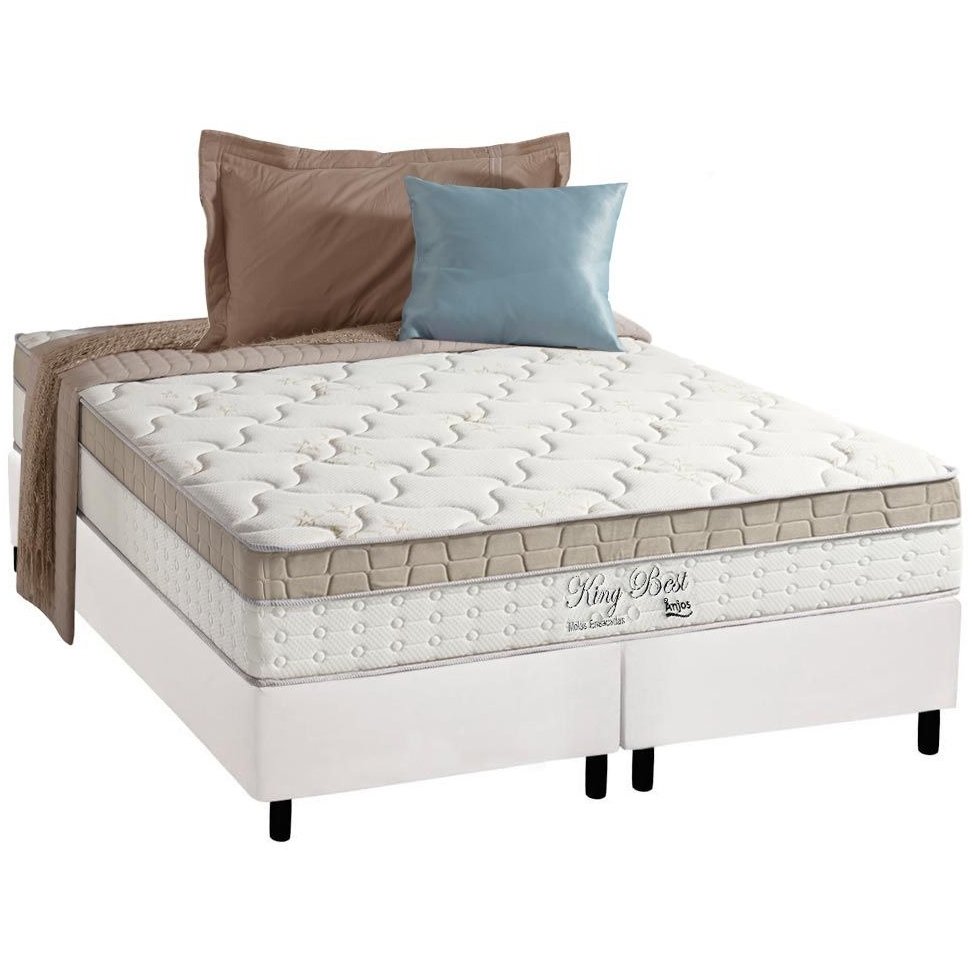 Colchão Queen King Best 28 cm D28 Molas Ensacadas + Base Simples Corino Branco – ANJOS + BIOSTAR - Imagem 2