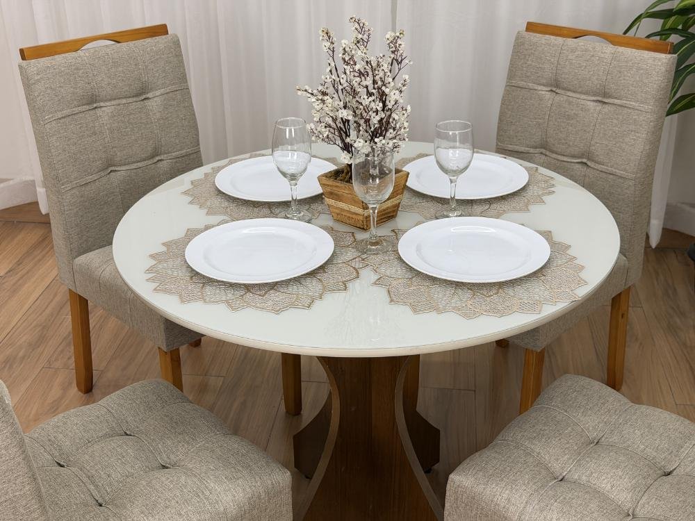 Mesa de Jantar Siena Circular 1.00x1.00m c/4 Cadeiras Londres - Cinamomo/Off white/Bege Linho - Imagem 5