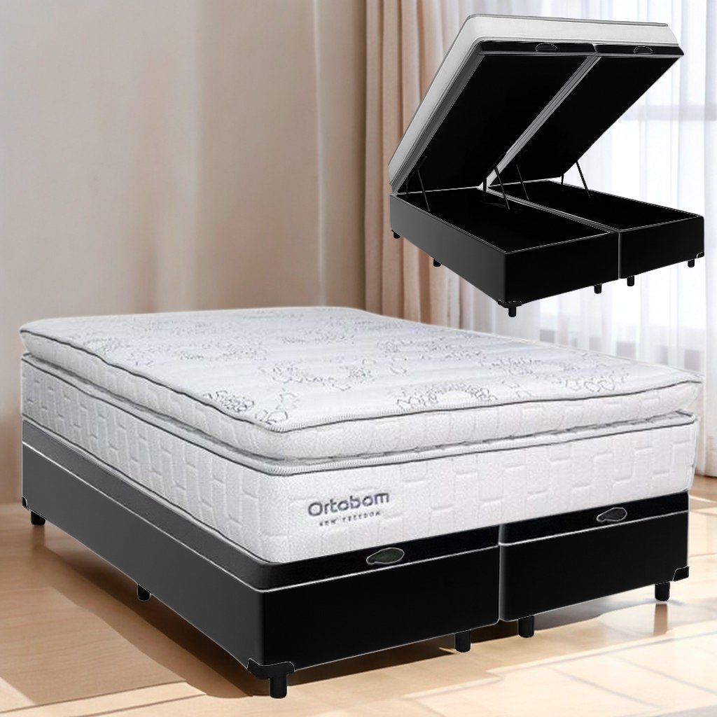 Colchão Queen New Freedom 32 cm D33 Molas Ensacadas + Base Baú Corino Preto – ORTOBOM + ALTO NÍVEL - Imagem 3