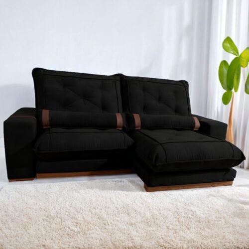 Sofa Retratil e Reclinavel Ibiza/Poseidon 2,50 m Veludo Preto 111 - ZARAT ESTOFADOS