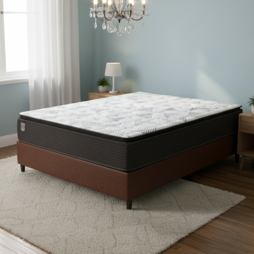 Colchão Casal Ravena 33 cm D26 Molas Ensacadas + Base Simples Corino Marrom – UMAFLEX + BIOSTAR