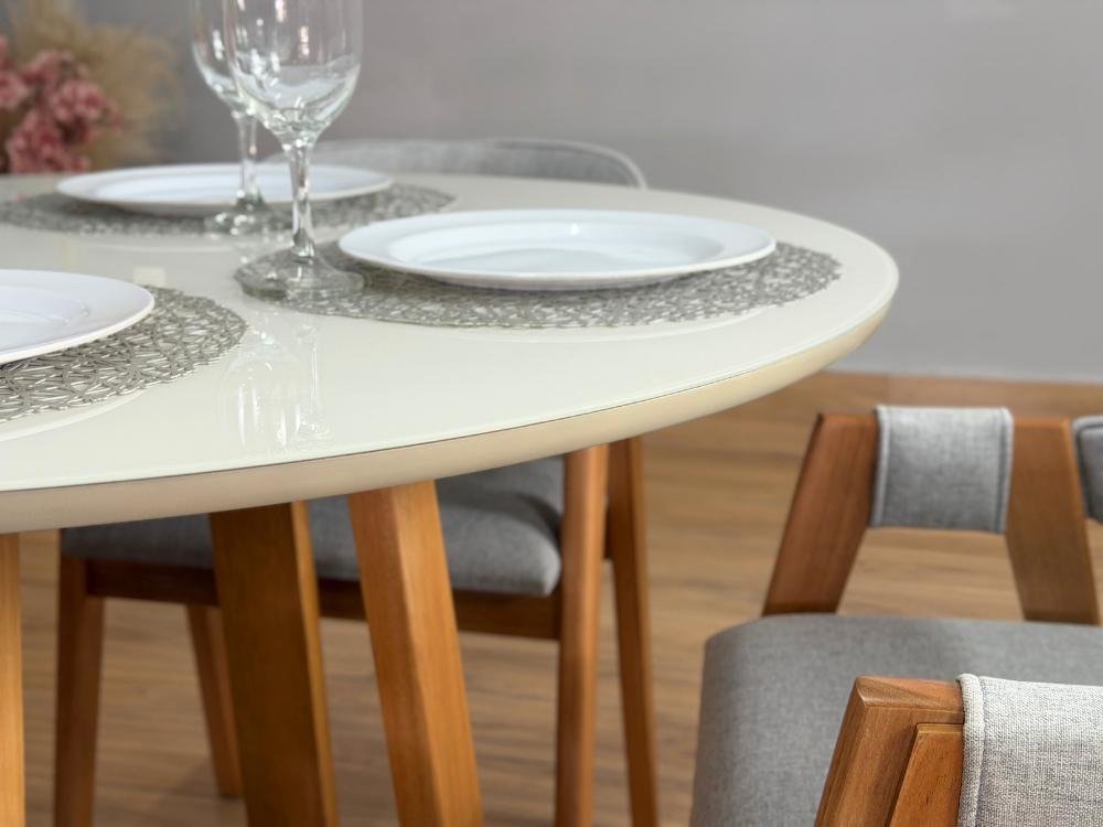 Mesa de Jantar Bali Circular 1.10x1.10m c/4 Cadeiras Pérola - Cinamomo/Off White/Cinza Linho - Imagem 6