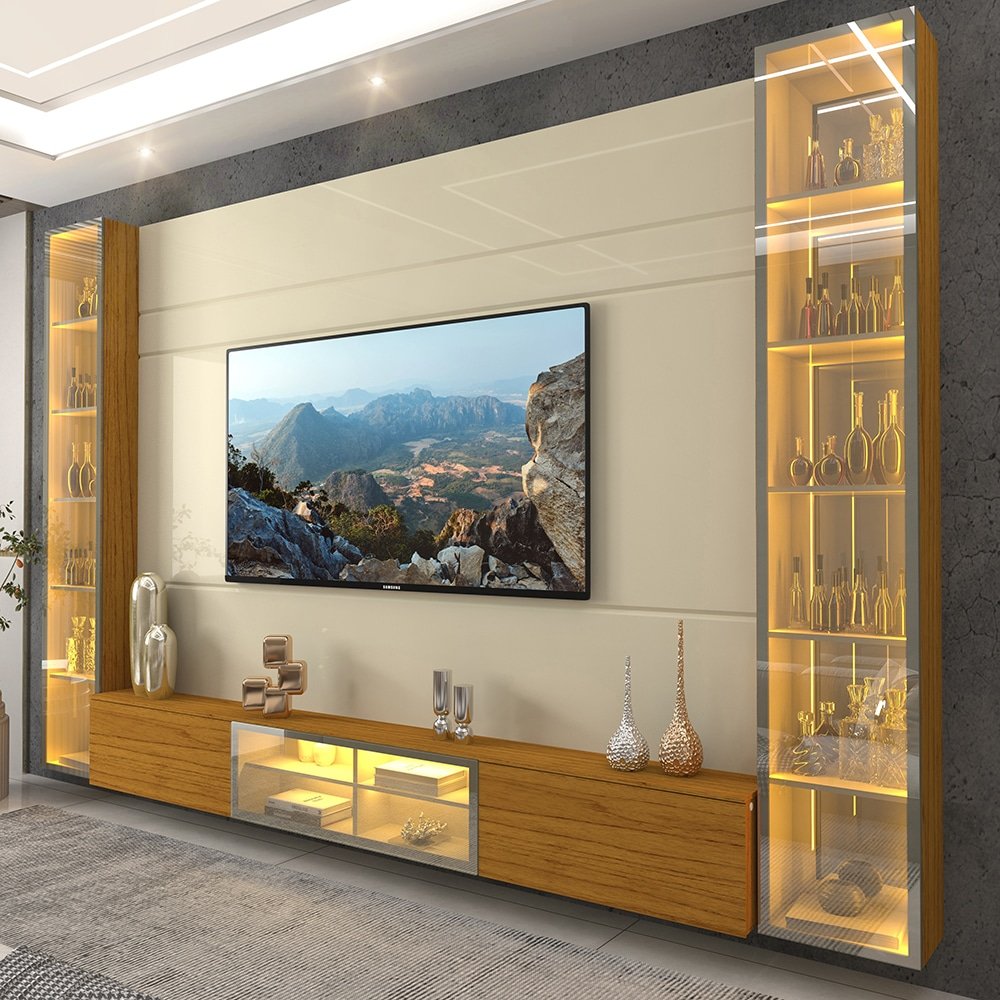 Home Suspenso até 85" Luminare Reflecta com Duas Torres 293 Off White/Naturale - GELIUS (ESPECIAL)